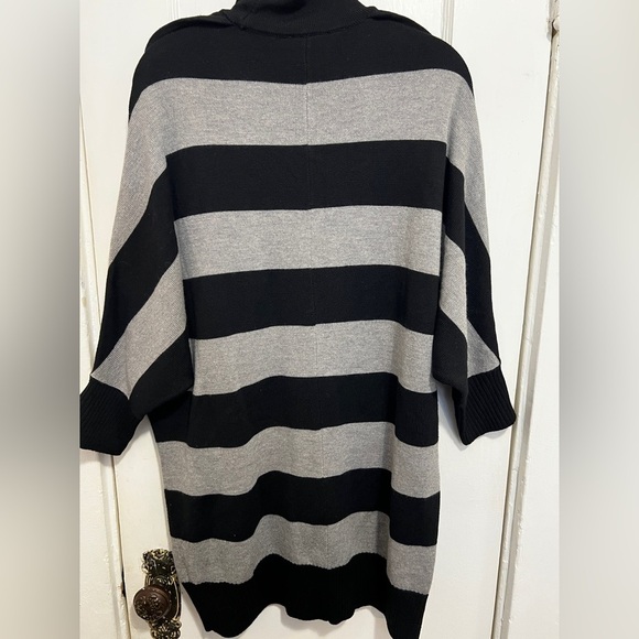 TORY BURCH Grey and Black Stripes Merino Wool Sweater Dress Turtleneck - Picture 9 of 9
